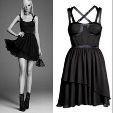 VERSACE H&M BLACK SILK BABY DOLL CORSET PARTY DRESS UK 6 EU 32 US 2 XS BNWT RARE