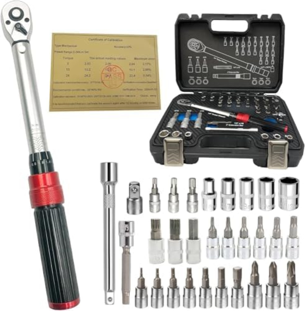 Beasert Chiave dinamometrica per bicicletta, 32TLG 1/4", 2-24 Nm, set di chiavi