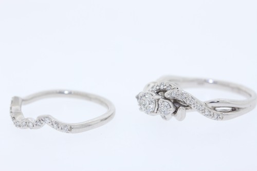 NEW Palladium 950 .40ct Round Diamond Twisted Curved Band Bridal Ring Set - Picture 8 of 17