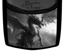 Grey Old Angry Dragon Torn Wings Foggy Truck Hood Wrap Vinyl Car Graphic Decal