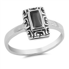 Sterling Silver Black Onyx Textured Rectangle Ring - Free Gift Packaging