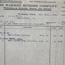 antique billhead receipt Warren Rubber Co Warren OH 21 Oct 1908 SL2 