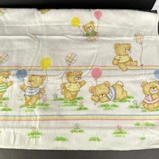 Vtg ToddleTime Infant Receiving Blanket Teddy Bears Balloons 30x40 Cotton 80s