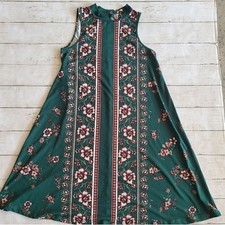 Living Doll Los Angeles Green Floral Sleeveless Mock Neck Trapeze Dress XS