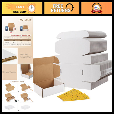 75 Pack Small Shipping Boxes 6x4x2 White Corrugated Mailer for Packing & Mailing