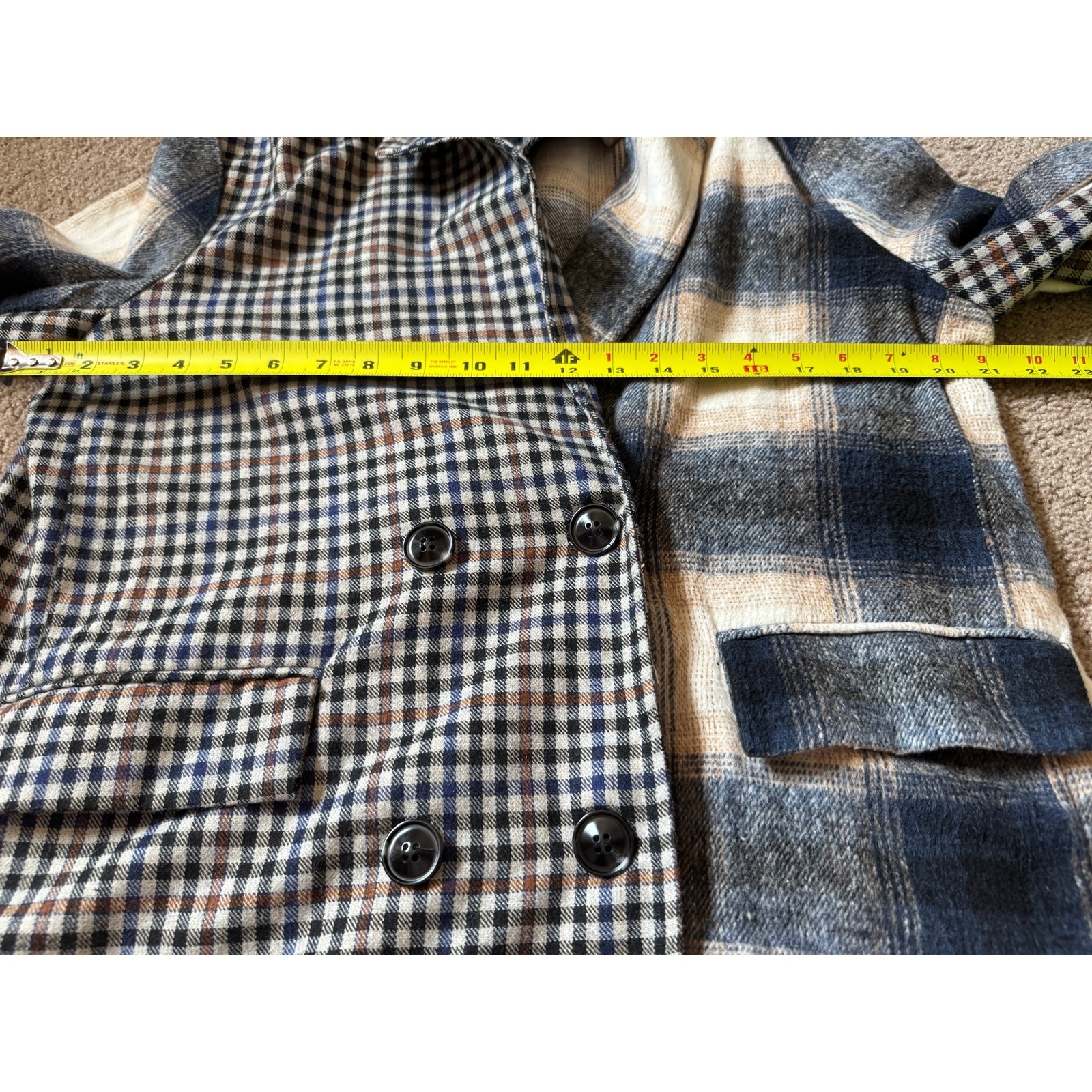 Buckle Black Plaid Blazer Jacket Patchwork Dark A… - image 3