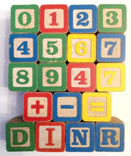 VTG Wooden Blocks LOT of 19 Alphabet Letter Number Wood Building Toy Shelcore