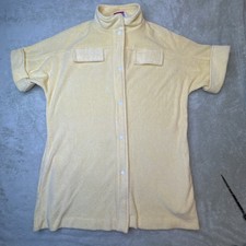 Evelyn Pearson Yellow White snap beach cover up pool robe Terry short S vintage