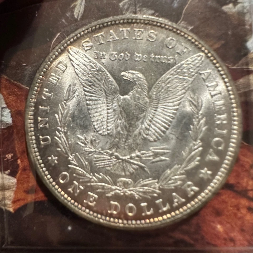 Dólar de plata Morgan 1880 VAM-10 8/7 bits borde UNC tonificado obv/rev Foto 2 de 4