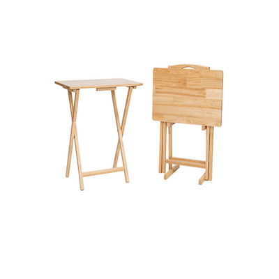 Mainstays 3-Piece Rubberwood Folding TV Tray Table Set of 2 with Storage Rack