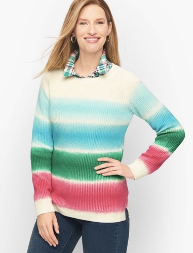 New NWT $99 TALBOTS Petite Large PL Shaker Stitch Sweater Spray Stripe Pullover