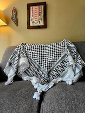 Palestinian Keffiyeh Scarf Black White Traditional              
