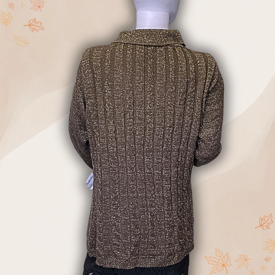 Suéter para mujer Susan Graver estilo marrón dorado brillante capucha cuello talla grande Foto 3 de 4