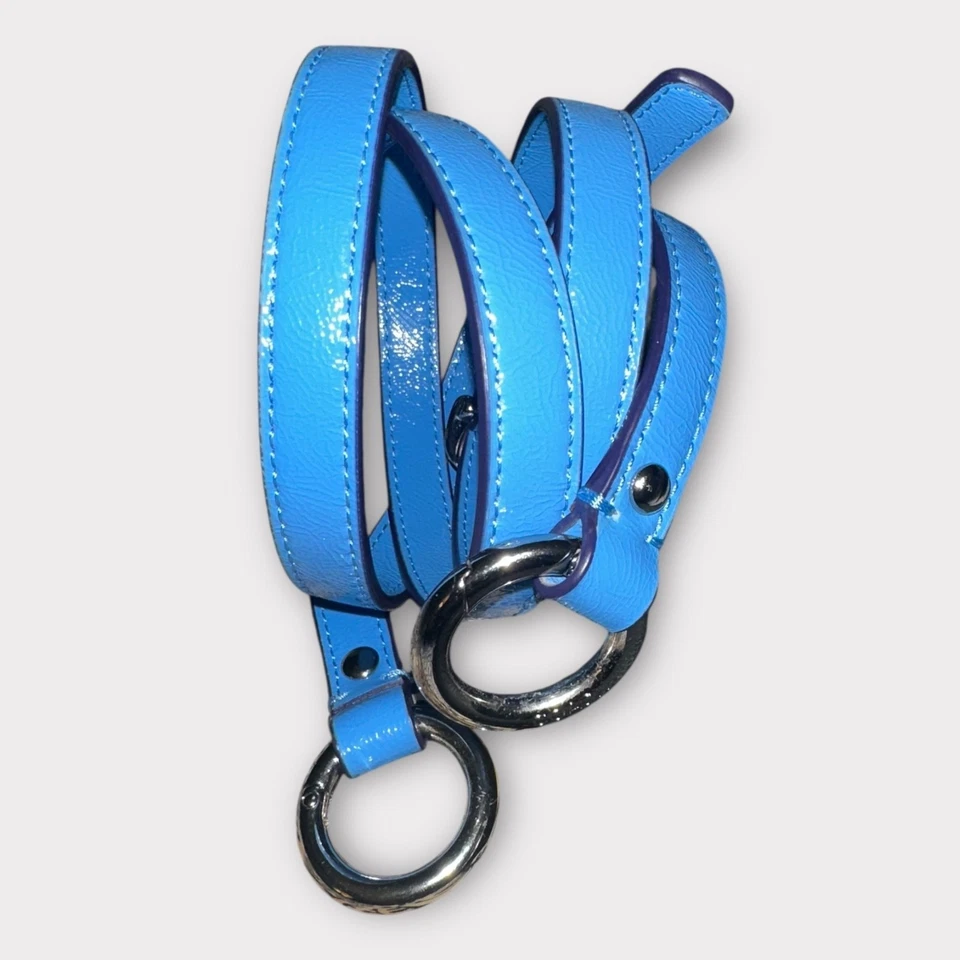 Coach Repuesto Cartera Correa Azul Charol Plateado Lazo Clips Ajustables Foto 2 de 4