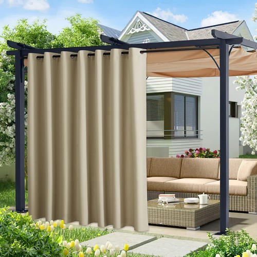 Canvas Outdoor Curtains for Patio Waterproof 2 Panels, Stainless Steel Gromme...