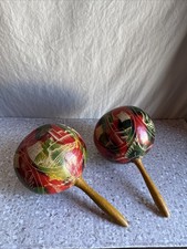 Vintage Maracas Made In Havana Hand Painted Wood