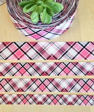 5/8, 7/8 1 1.5 " 1 YD Pink White Plaid Grosgrain Ribbon Gingham Print