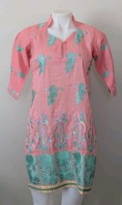 Women's Pink Teal Embroidered Kurta Top Indian South Asian Bollywood