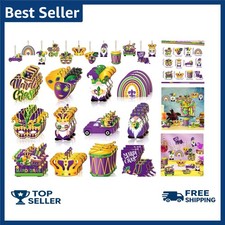 36 Pcs Mardi Gras Wooden Ornaments Mardi Gras Decorations Purple Yellow and Gree