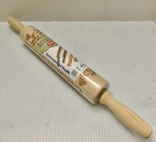 Christmas Rolling Pin Deer Trees Raw Wood 17" Christmas Cooking NEW - Picture 1 of 5