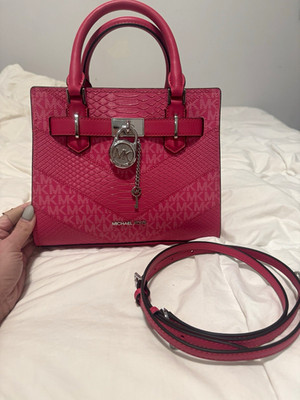 Michael Kors Pink Logo Satchel Top Handle, Detachable Adjustable Strap, Charm