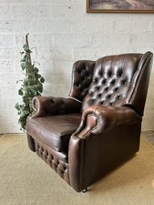 Beautiful Vintage Time Worn Chesterfield Style Reclining Wing Back Armchair