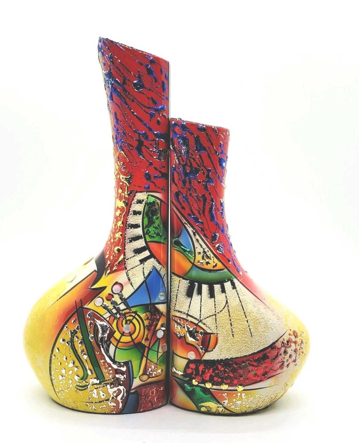 Lacquered Wooden Couple Vase Modern Art Music Theme