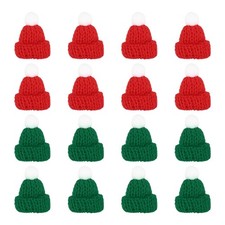 Mini Christmas Knit Hats, 16Pcs Miniature Doll Hat, Bright Red, Dark Green