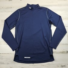 Under Armour Coldgear Shirt Mens Small Blue Fitted Moc Neck Long Sleeve Warm
