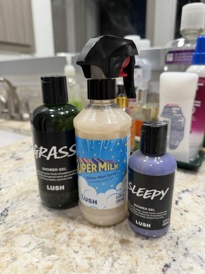 Lush Bundle - Grass Shower Gel, SuperMilk Glitter Mist Spray & Sleepy Shower Gel