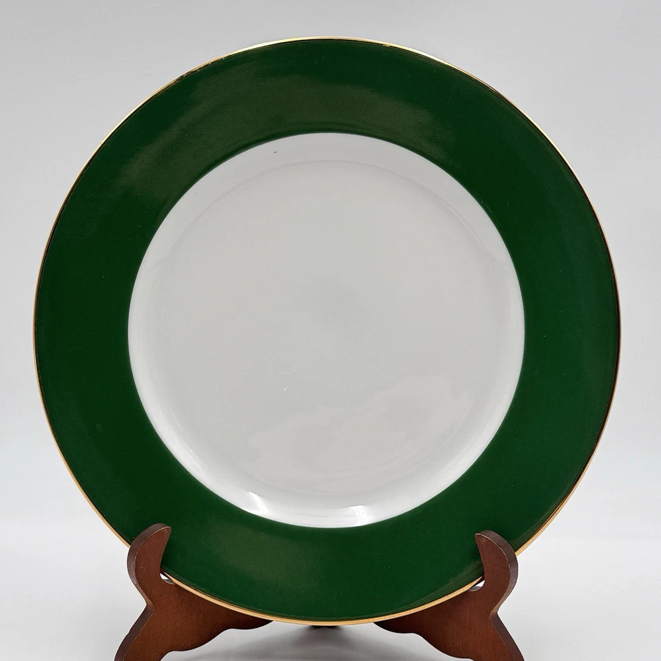 Crate & Barrel Monno DINNER PLATE 10 5/8" Green w Gold Trim Bangladesh - Image 2 of 4