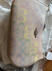 Coach Signature Multicolor/Sand Logo Zip Shoulder Bag, Silver Hardware Card