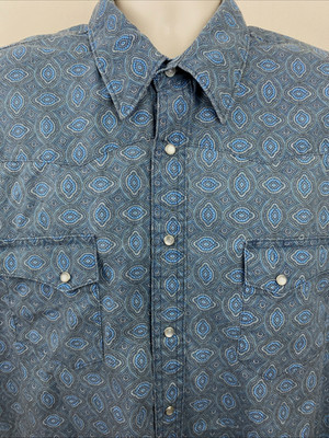 Vintage Wrangler Mens 2XT Western Pearl Snap Shirt Geometric Medallion Print