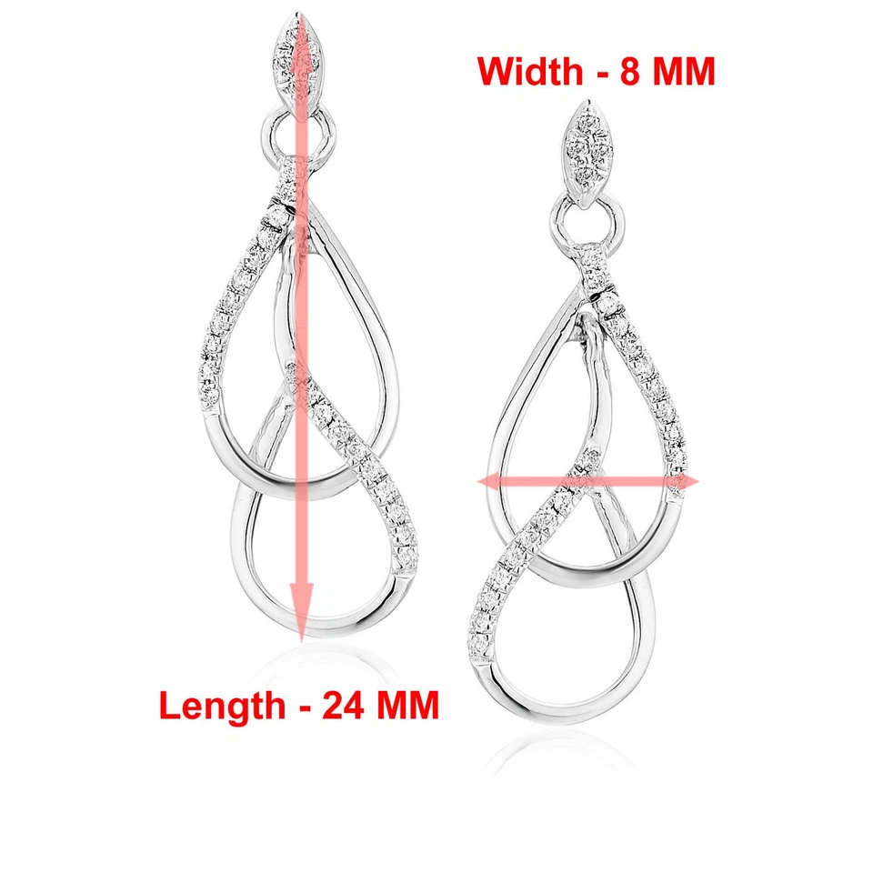 1/6 ct Diamond Double Drop Earrings for Women 10K White Gold Round Prong 1 Inch - Image 3 of 4