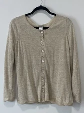 Jigsaw Brand Neutral Beige Silk Lined Cardigan Cotton Linen Sweater Size Medium