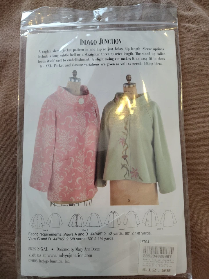 Indygo Junction IJ764 Raglan Jacket Sewing Pattern Ladies Sz: Sm-2XL New UNCUT - Image 3 of 3