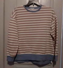 Women's Oversized Medium Light Sweatshirt Striped Blue Tan And Cream