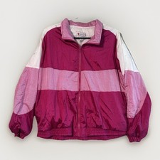 Vintage Windbreaker Jacket Womens X Large Pink Color Block Full Zip Lavon