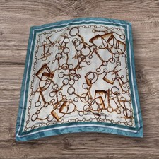 Vintage Retro Large Chain Logo Square Scarf Neck Tie Top Blue White Gold