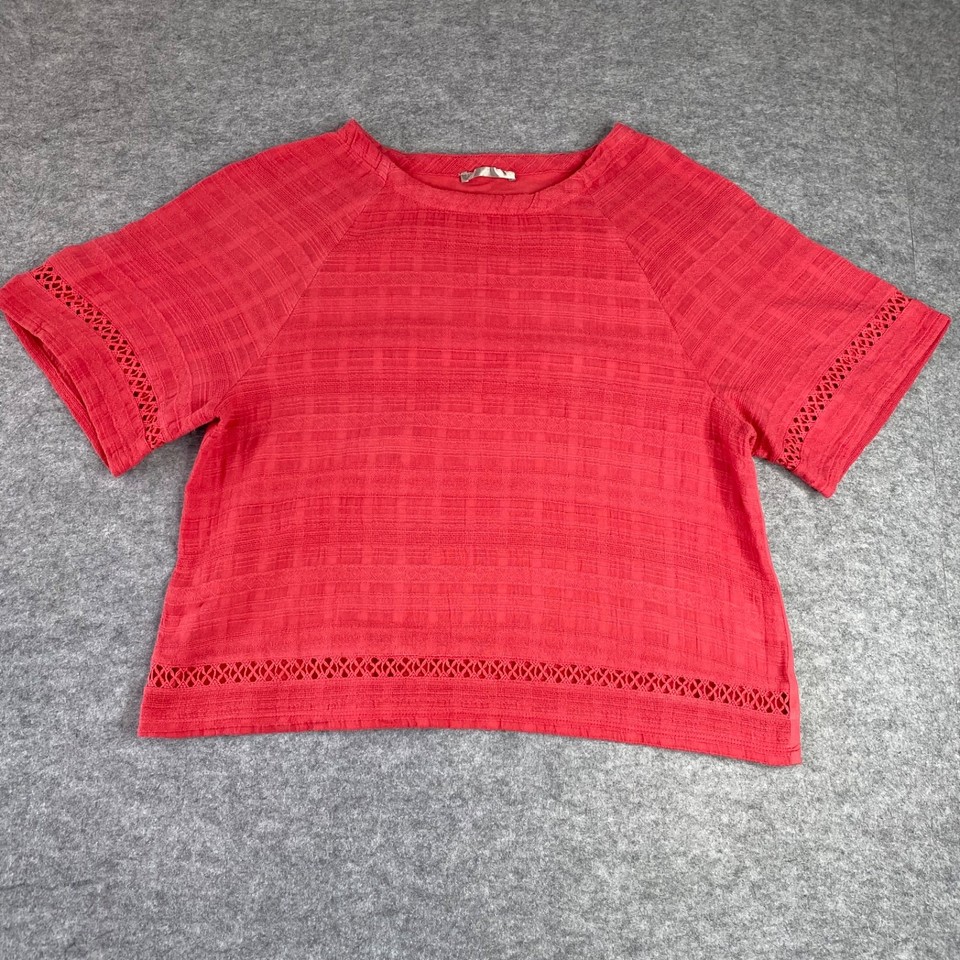 REGATTA Red Boxy Top, Lace Detail, Raglan Sleeves Blouse T-shirt. Size 12 Petite