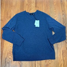 Theory Riland VP Indigo Blue Merino Wool Blend V-Neck Sweater Mens XL NWT