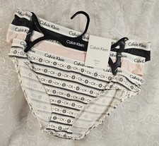 Calvin Klein 3 Pack Cotton Stretch Bikinis Large Pink, White, Gray Solid  Print
