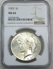 1925 Peace Silver Dollar NGC MS64 Original Gorgeous Luster PQ #Z779A