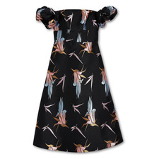 Topshop Black Bandeau Puff Sleeve Midi Dress Size 10 Floral Occasion Dress
