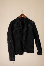 FOREVER 21 MAN Men's Black Distressed Denim Jacket Button Front Pockets L - product listing photo