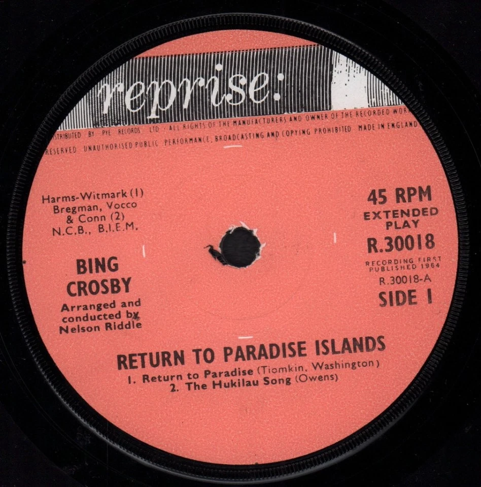 Bing Crosby Return To Paradise Islands 7" vinyl UK Reprise 1964 mono ep with pic - Image 3 of 3