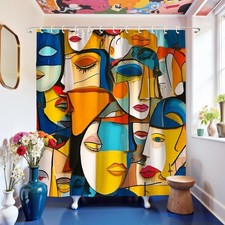 Abstract Face Art Shower Curtain 72x72 Inch, Colorful Geometric Modern Bathro...
