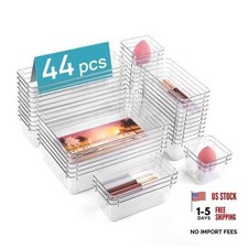 44 PCS Plastic Drawer Organizers Set, 4-Size Versatile Bathroom and Clear
