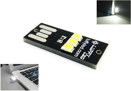 Mini Portable USB Power 3 SMD LED Night Light Torch Camping Keychain Cold White