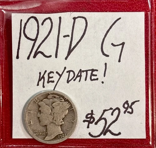 1921-D Mercury Silver Dime (G) Good Condition! Key Date! ENN Coins